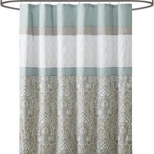 510 DESIGN Shower Curtain, Geometric Textured Embroidery Design with Built-in Li